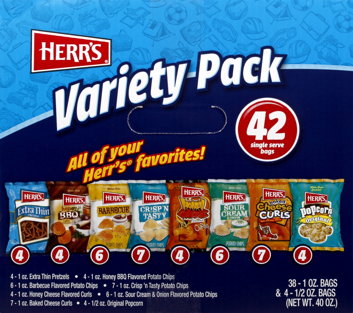 slide 11 of 11, Herr's Variety Pack Snacks 42 ea, 42 ct