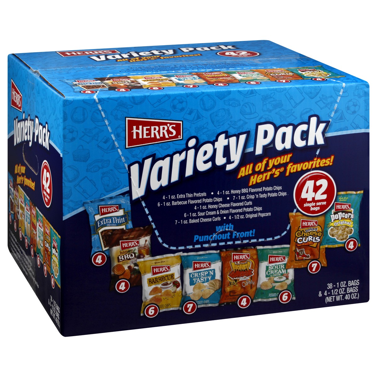 slide 2 of 11, Herr's Variety Pack Snacks 42 ea, 42 ct