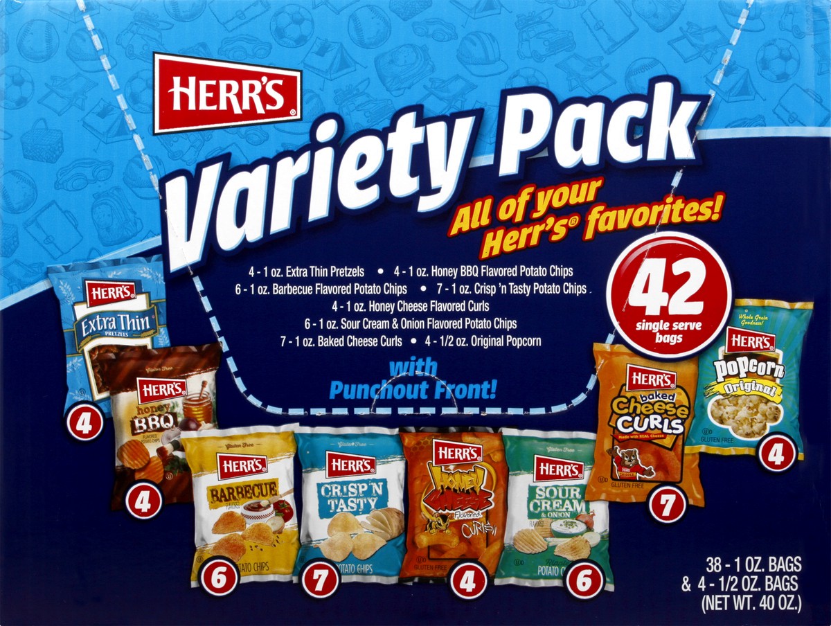 slide 1 of 11, Herr's Variety Pack Snacks 42 ea, 42 ct