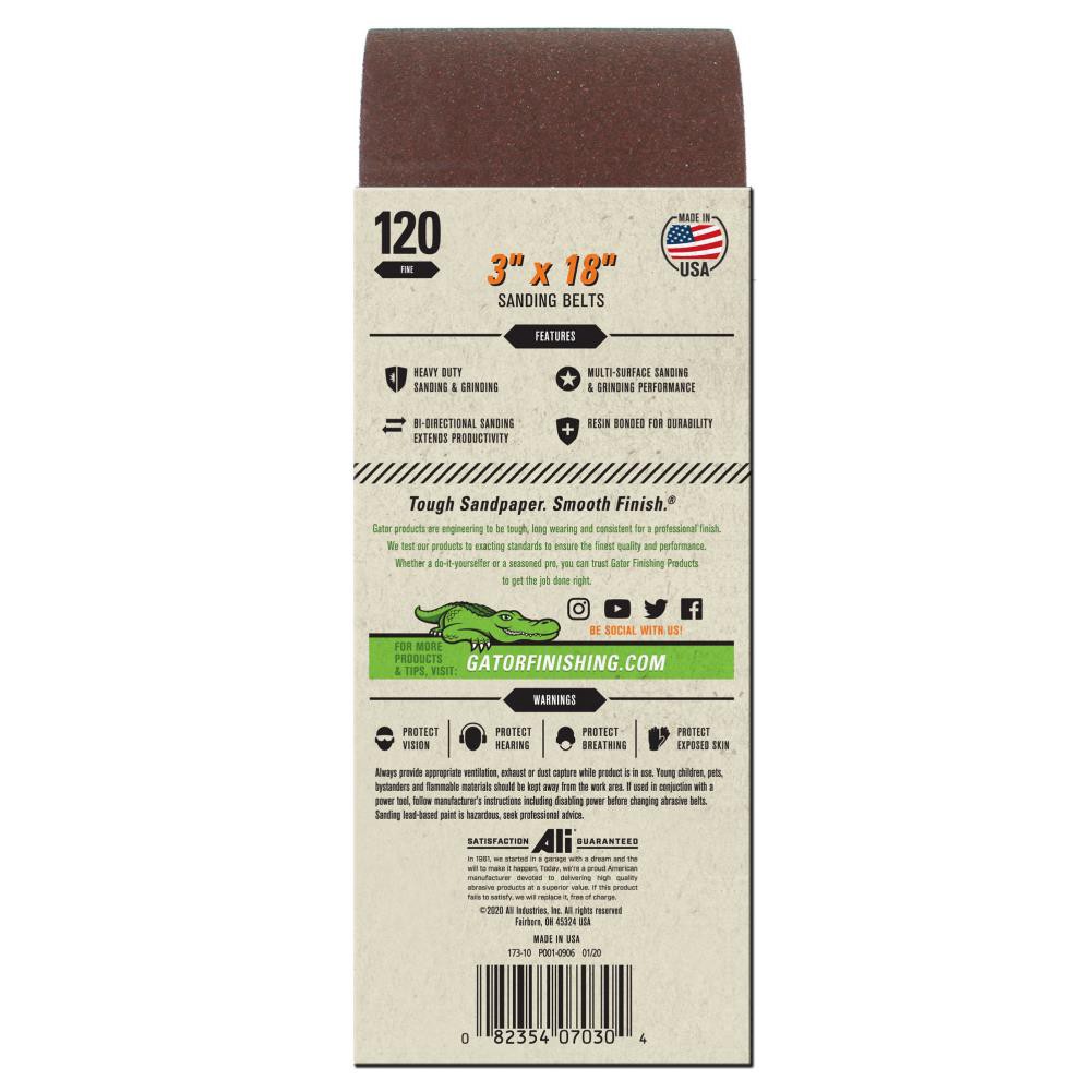 slide 3 of 6, Gator Ali 3 x 18 A/O 120# 5PK 5 -Piece Aluminum oxide 120 -Grit Belt Sandpaper, 1 ct
