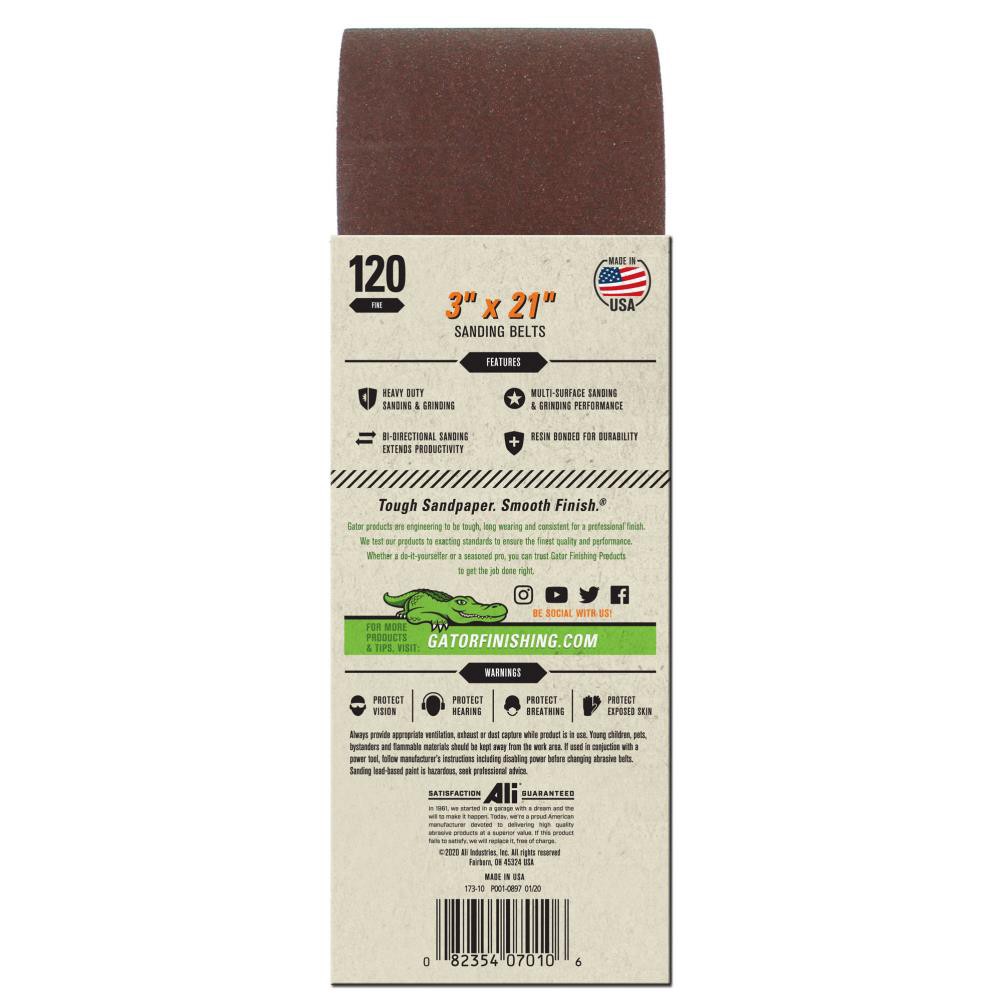 slide 3 of 6, Gator Sanding 5-Piece Aluminum Oxide 120-Grit Belt Sandpaper, 1 ct