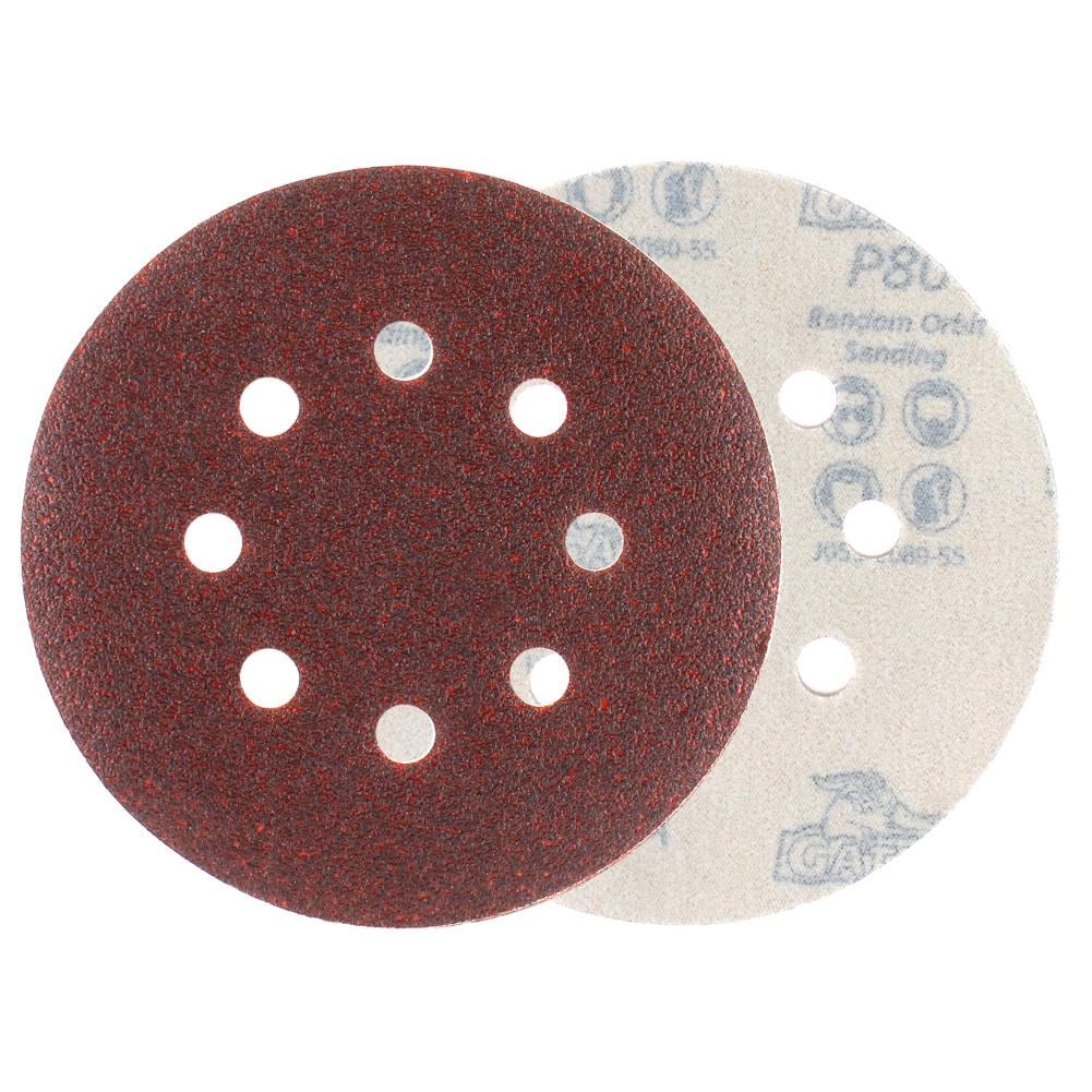 slide 5 of 6, Gator 5 in. 8-Hole Hook and Loop Sanding Disc 80 Grit 50 pack 50 -Piece Aluminum oxide 80 -Grit Disc Sandpaper, 1 ct