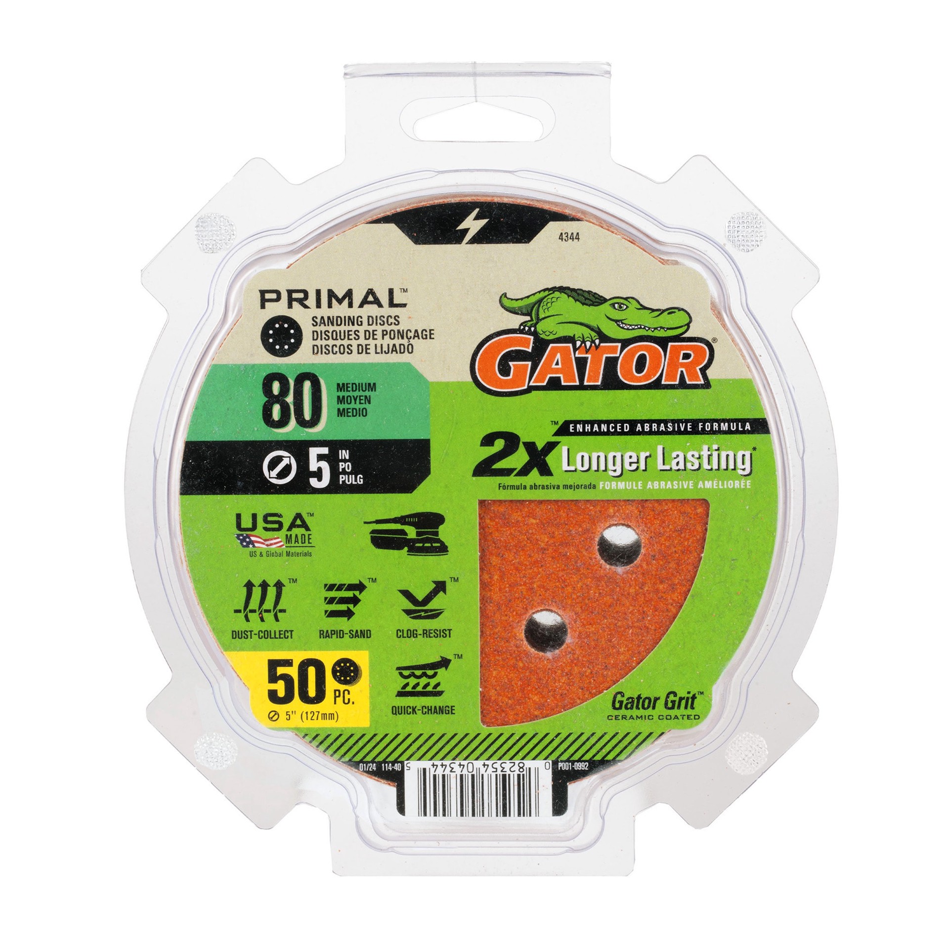 slide 1 of 6, Gator 5 in. 8-Hole Hook and Loop Sanding Disc 80 Grit 50 pack 50 -Piece Aluminum oxide 80 -Grit Disc Sandpaper, 1 ct