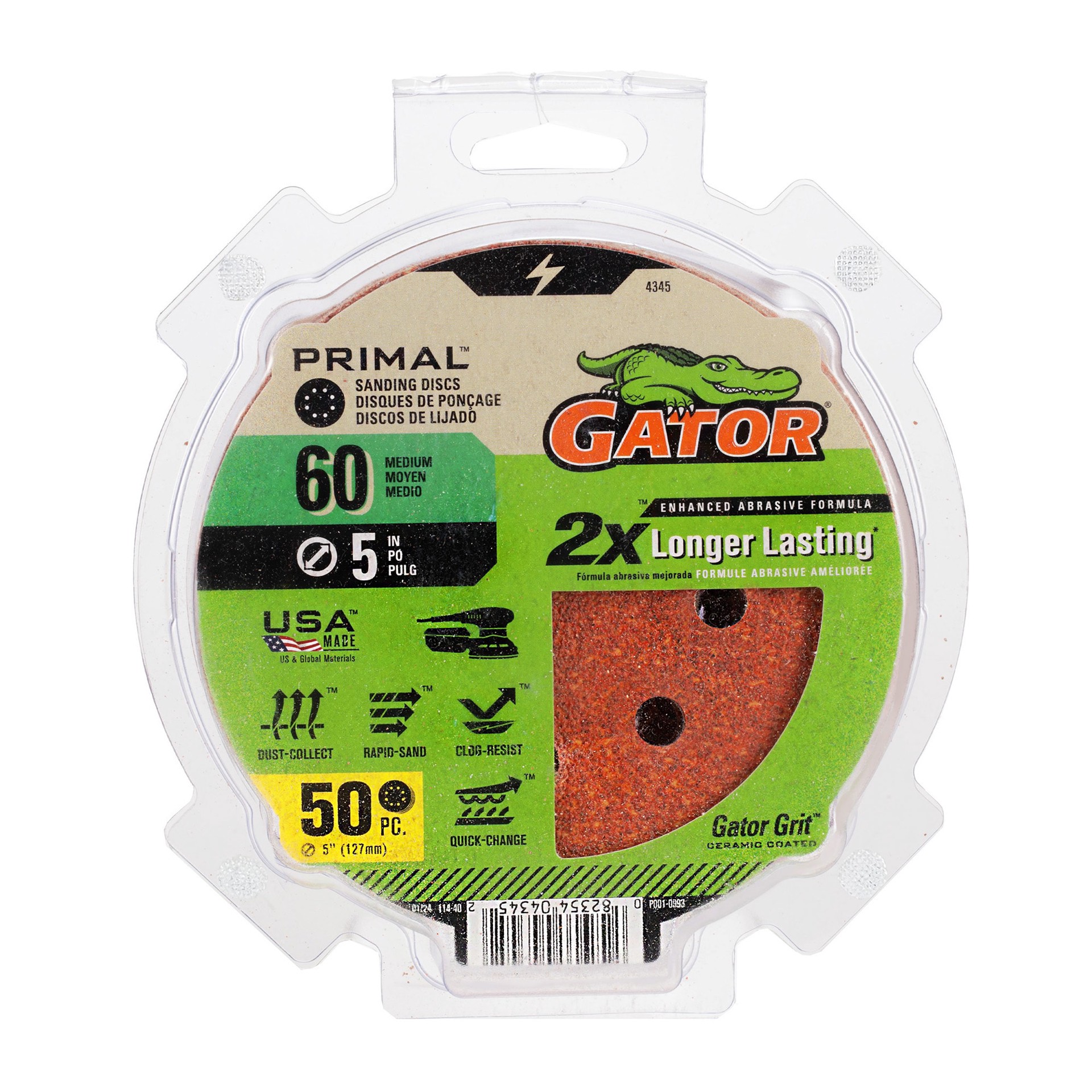 slide 1 of 6, Gator 5 in. 8-Hole Hook and Loop Sanding Disc 60 Grit 50 pack 50 -Piece Aluminum oxide 60 -Grit Disc Sandpaper, 1 ct