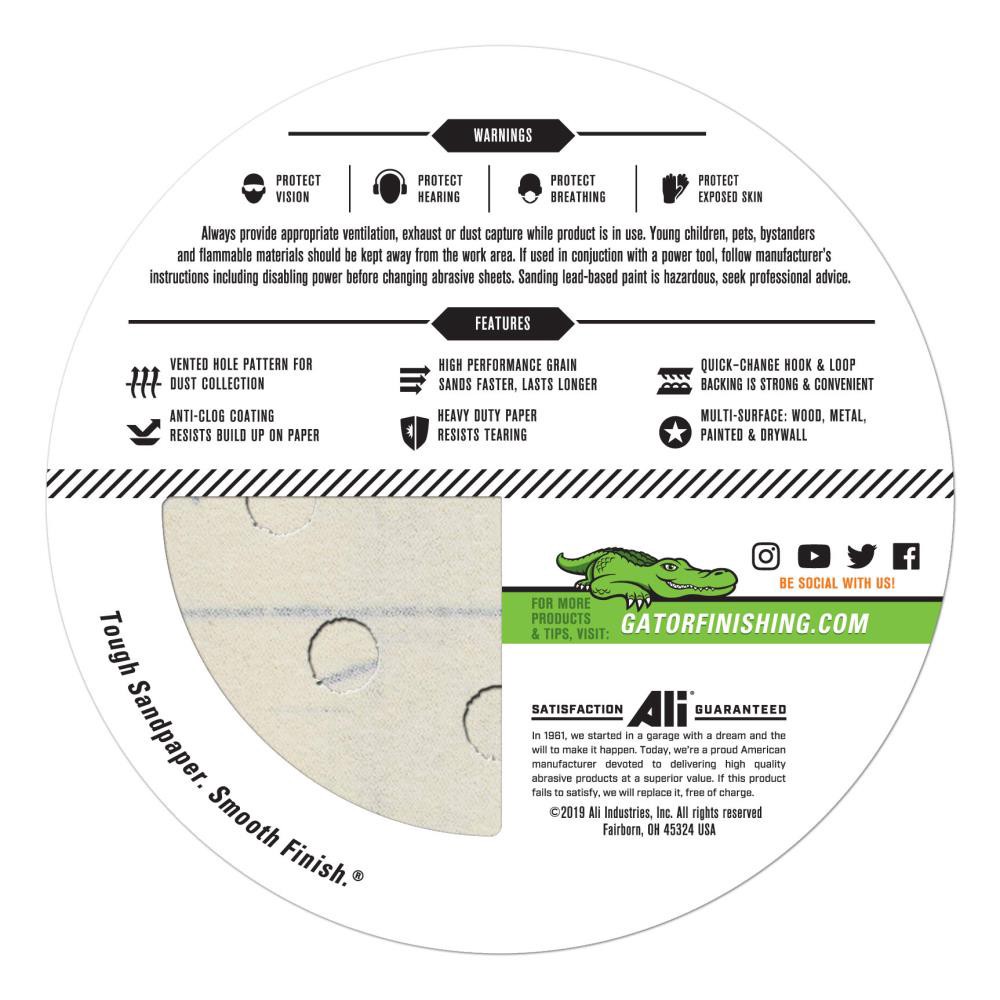slide 4 of 6, Gator 5 in. 8-Hole Hook and Loop Sanding Disc 40 Grit 50 pack 50 -Piece Aluminum oxide 40 -Grit Disc Sandpaper, 1 ct