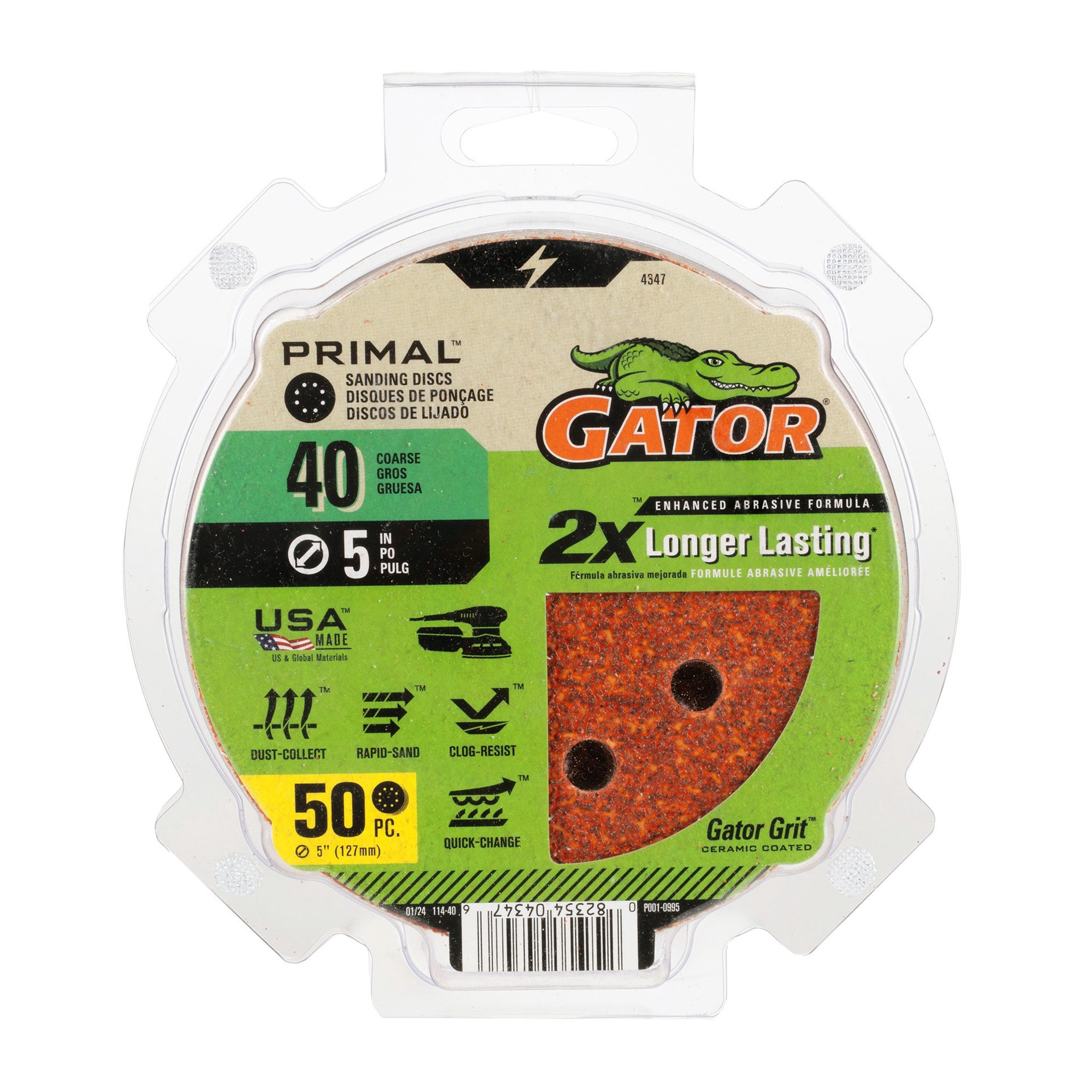 slide 1 of 6, Gator 5 in. 8-Hole Hook and Loop Sanding Disc 40 Grit 50 pack 50 -Piece Aluminum oxide 40 -Grit Disc Sandpaper, 1 ct