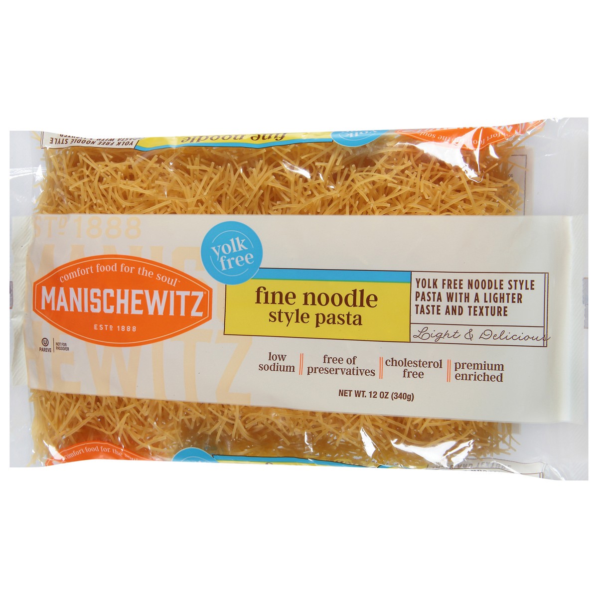 slide 6 of 9, Manischewitz Yolk Free Fine Noodle Style Pasta 12 oz, 12 oz