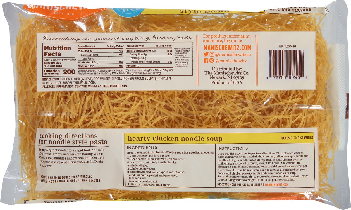 slide 7 of 9, Manischewitz Yolk Free Fine Noodle Style Pasta 12 oz, 12 oz