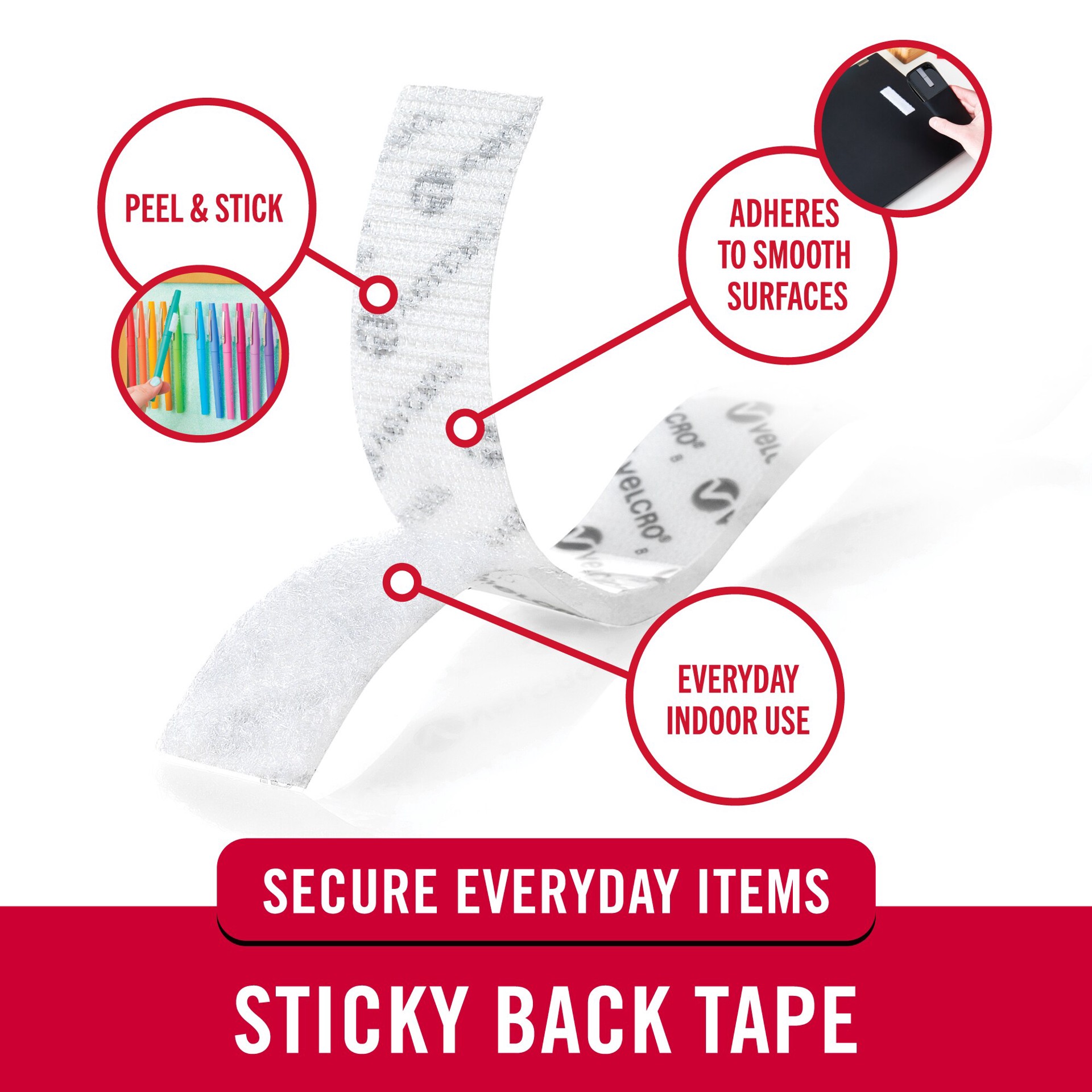 slide 3 of 6, VELCRO Brand 15 Feet White Hooks Sticky Back 15ft x 3/4in Roll White Hook loop fastener 100-lin ft 5-lb Weight Capacity, 1 ct