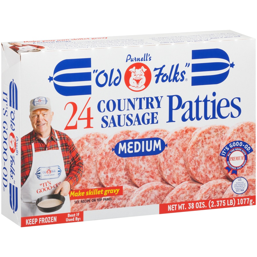 slide 3 of 8, Purnell's "Old Folks" Medium Country Sausage Patties, 38 oz
