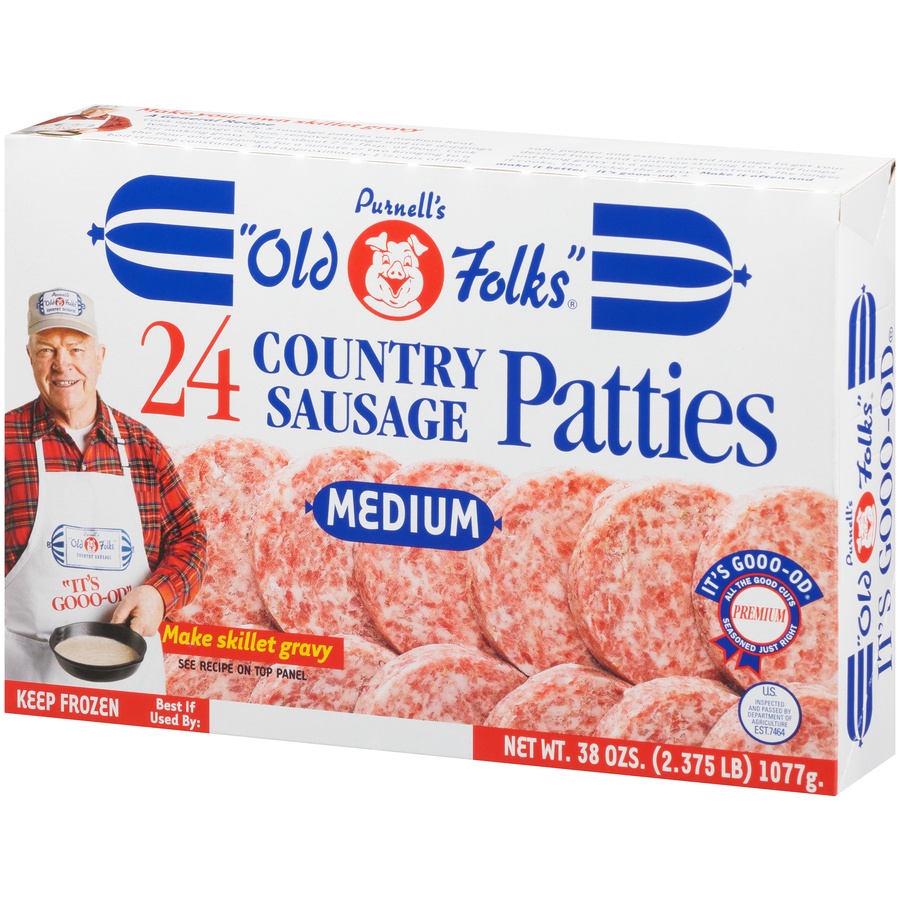 slide 4 of 8, Purnell's "Old Folks" Medium Country Sausage Patties, 38 oz
