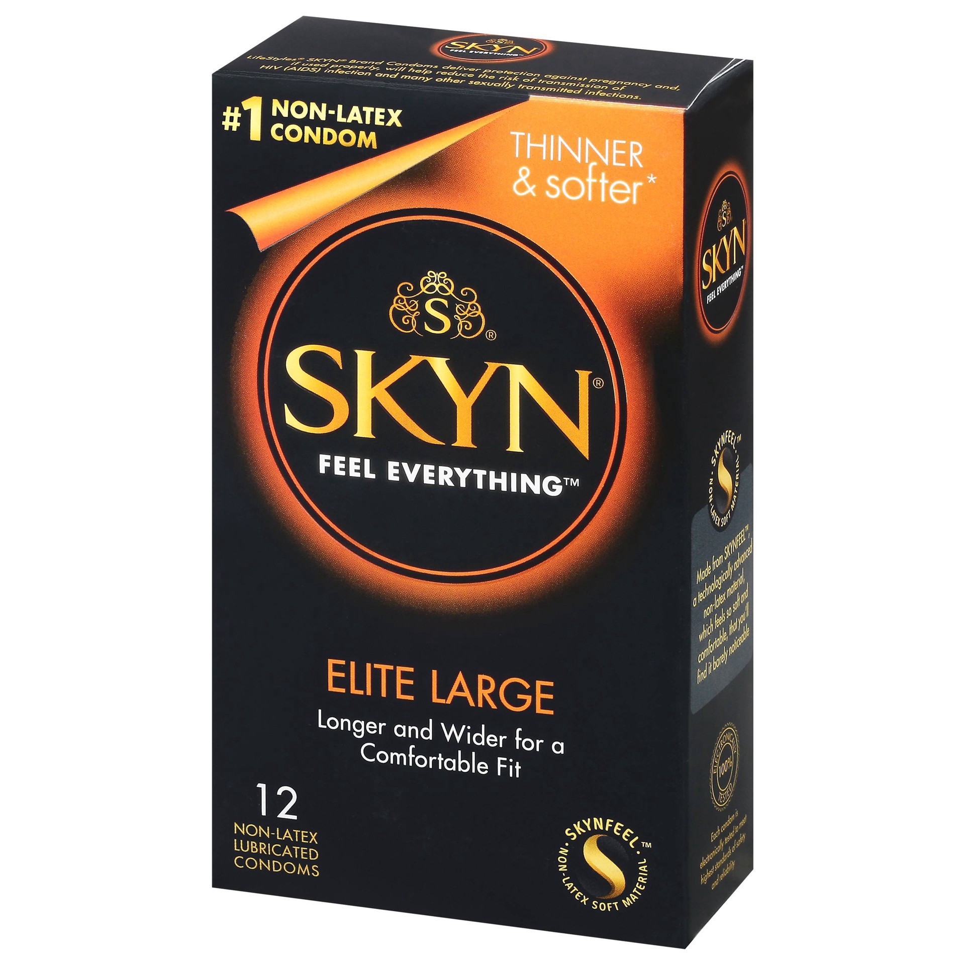 slide 6 of 8, SKYN Non-Latex Lubricated Elite Condoms Large 12 ea, 12 ct