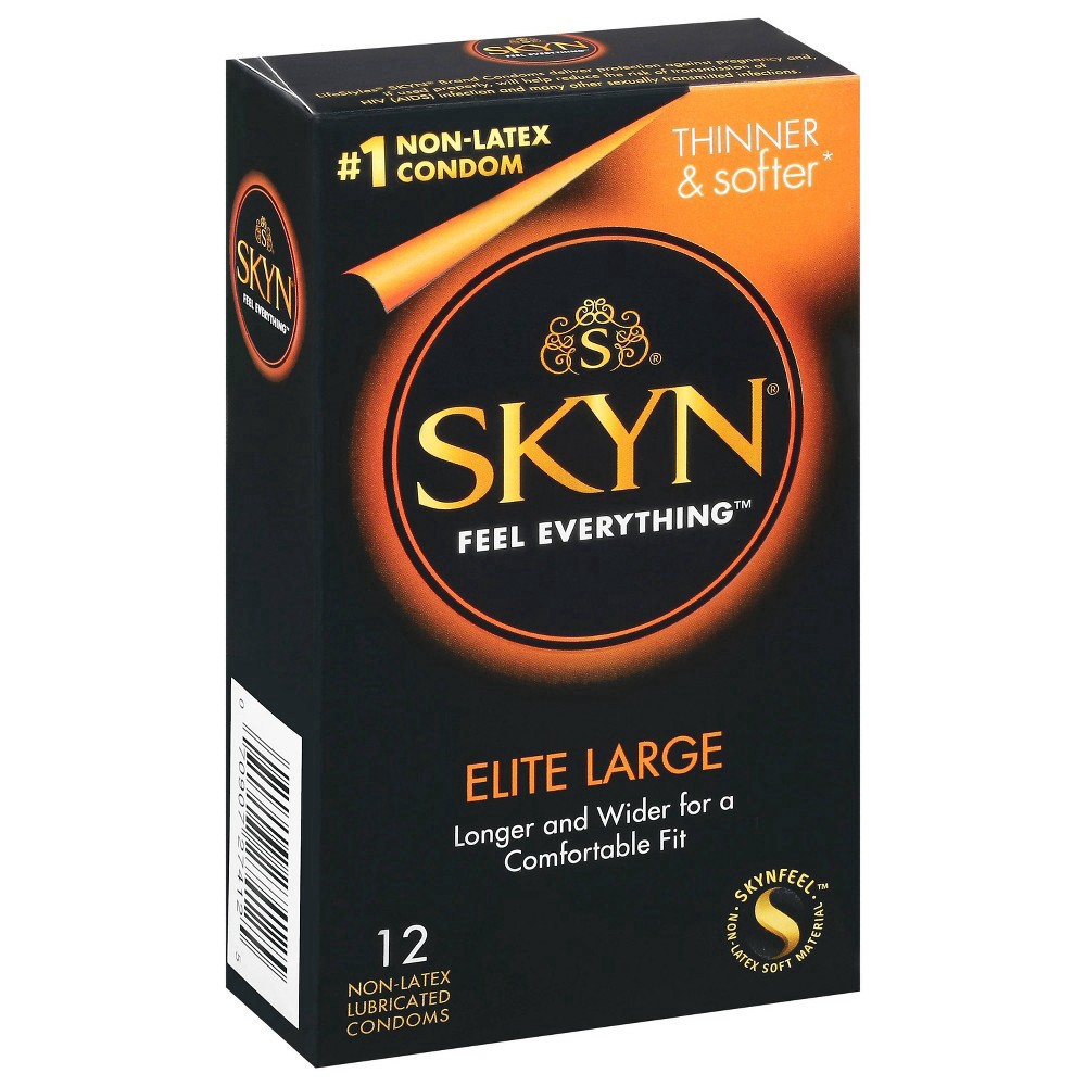 slide 5 of 8, SKYN Non-Latex Lubricated Elite Condoms Large 12 ea, 12 ct