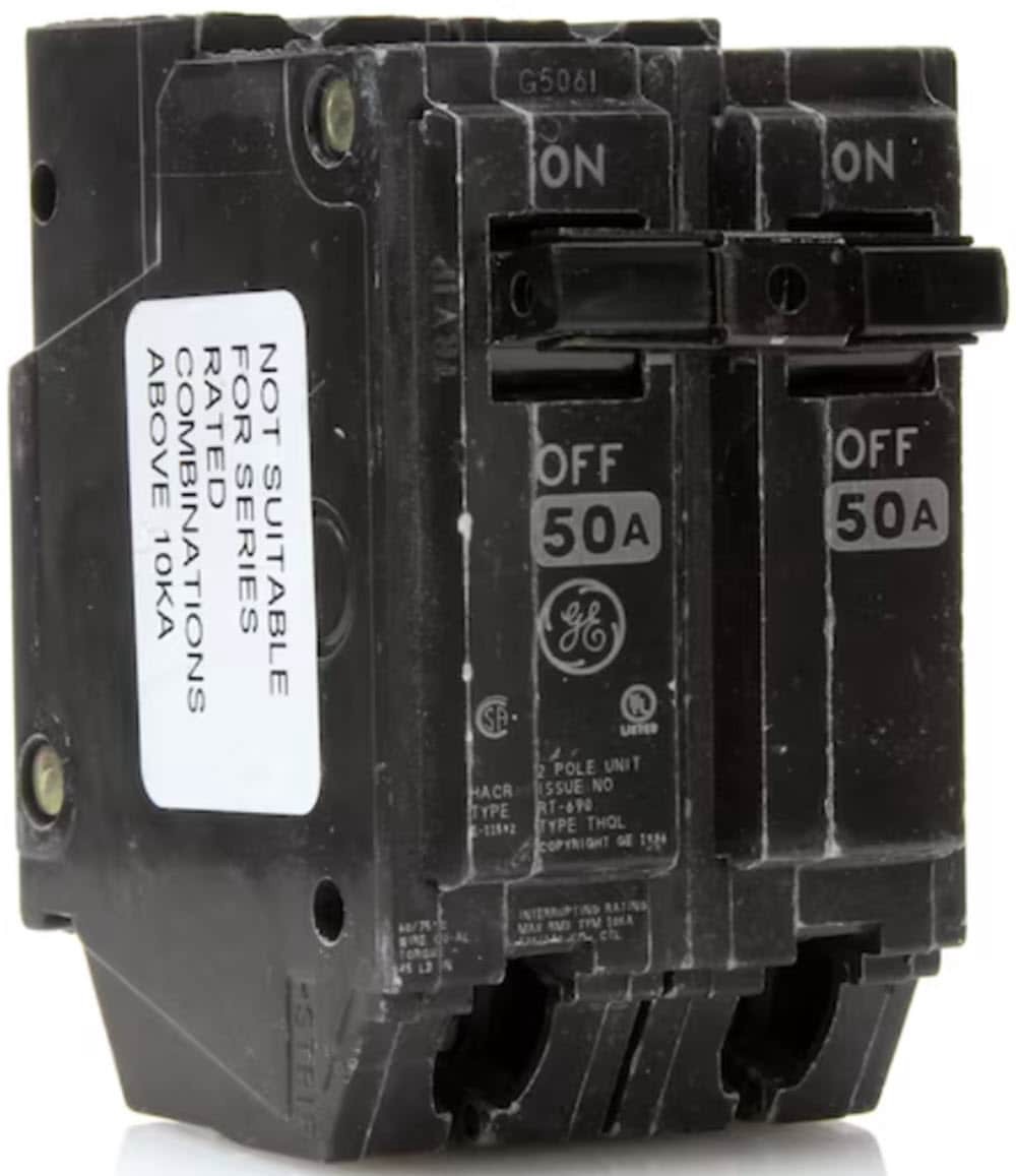 slide 3 of 6, GE 50-amp 2 -Pole Standard trip Circuit Breaker, 1 ct