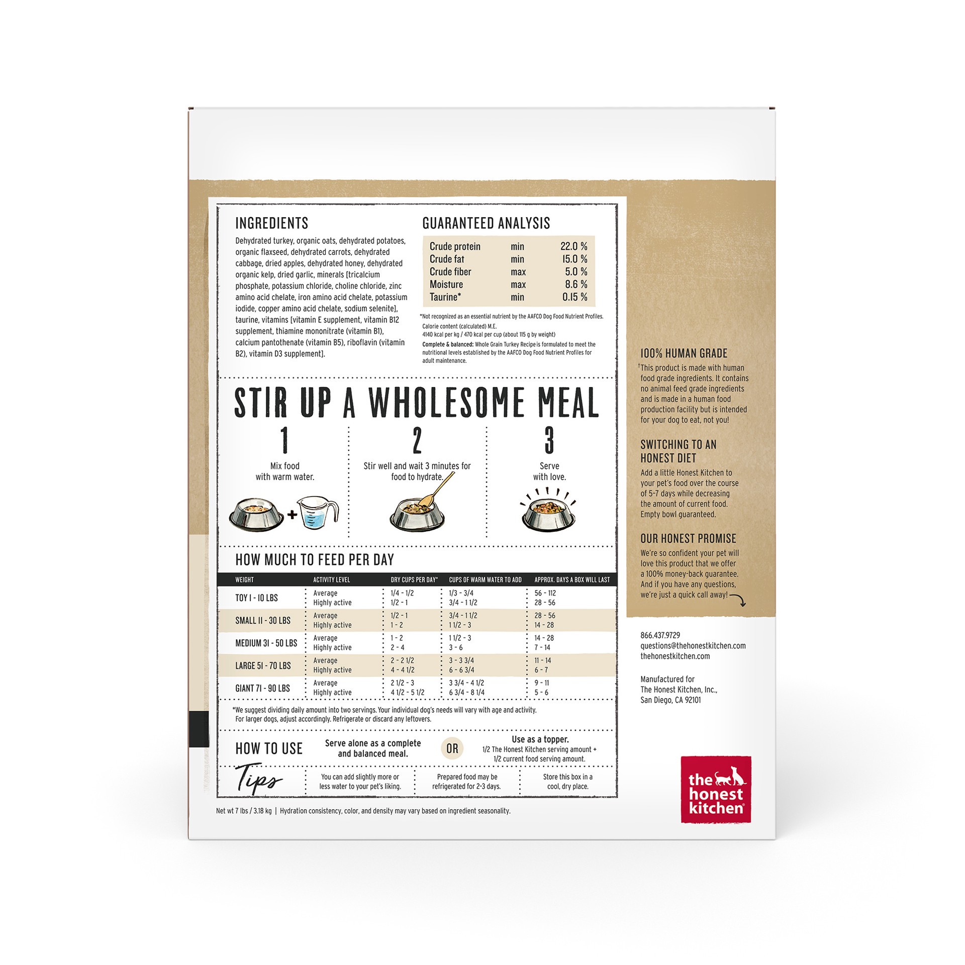 slide 7 of 9, The Honest Kitchen Dehydrated Wholemade™ Whole Grain Turkey Dog Food, 7 lb Box, 1 ct