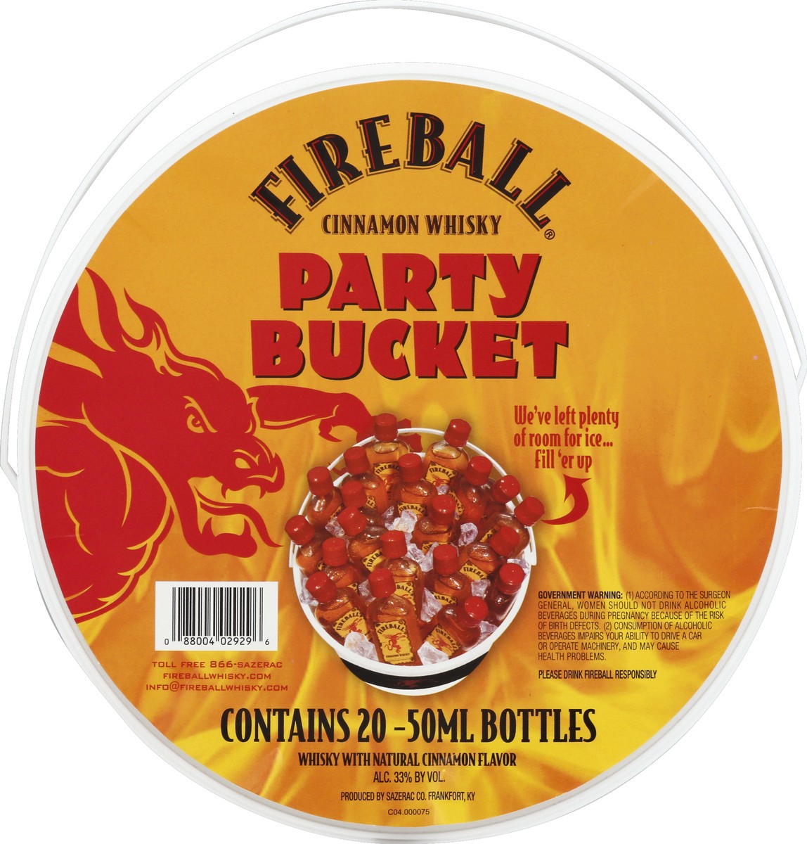 slide 7 of 7, Fireball Cinnamon Whiskey Party Bucket 20 Pack 50ml 66 Proof, 50 ml