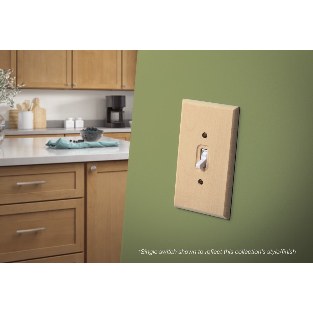 slide 2 of 6, allen + roth Wood Square 1 -Gang Midsize Size Light wood Wood Indoor Toggle Wall Plate, 1 ct
