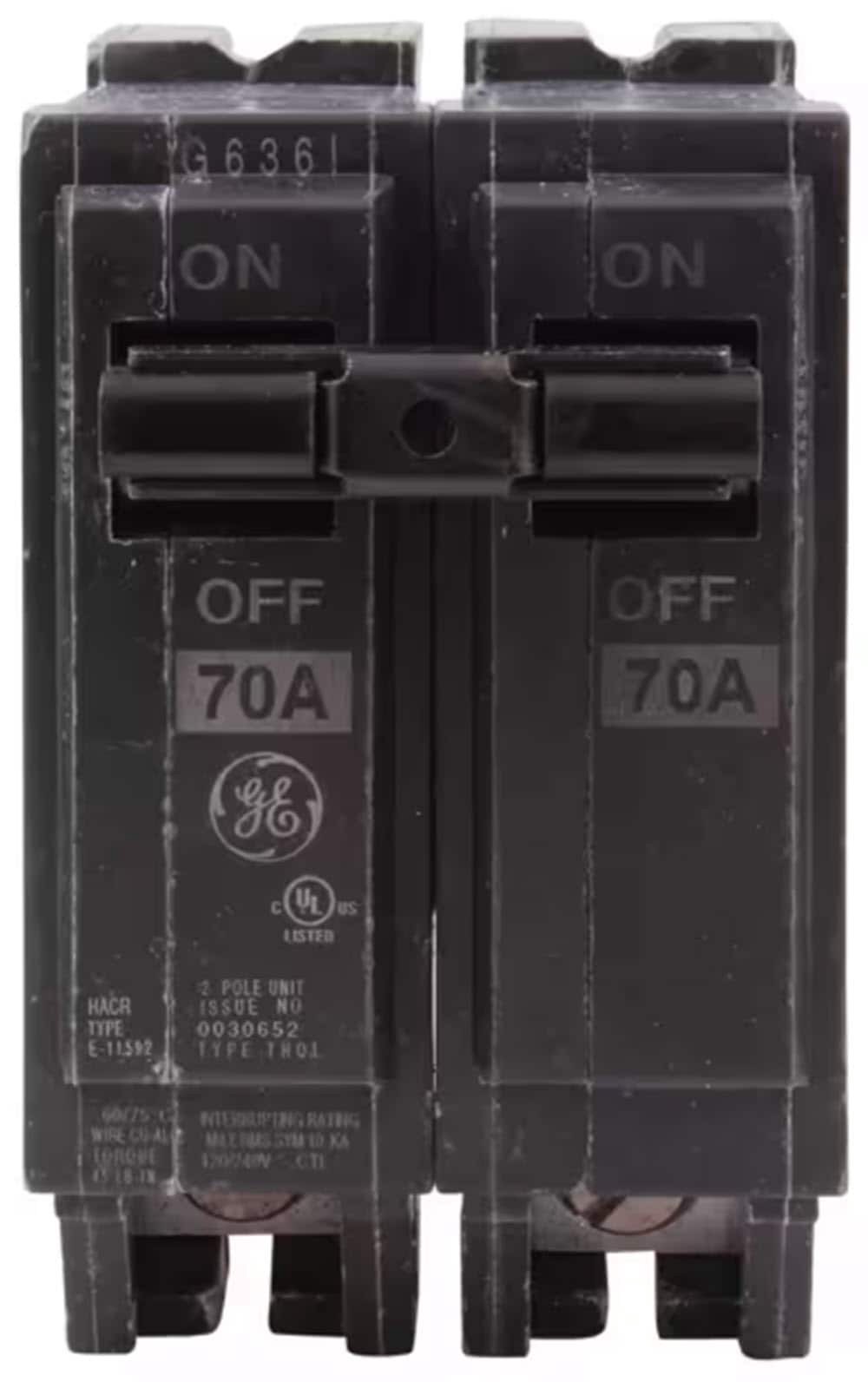 slide 1 of 5, GE 70-amp 2 -Pole Standard trip Circuit Breaker, 1 ct