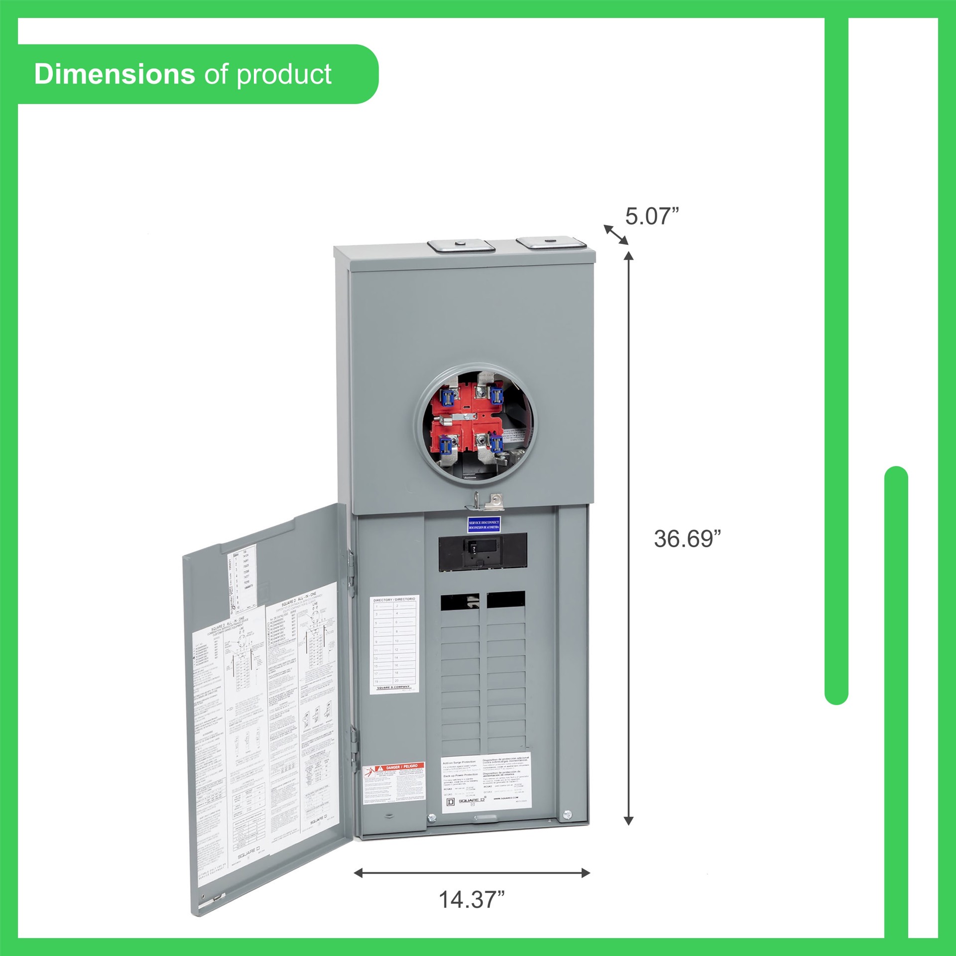 slide 2 of 2, Square D Homeline Ringless Overhead/Underground 150 -Amp 20 -Spaces 40 -Circuit Outdoor Main Breaker Meter Combo Load Center, 1 ct