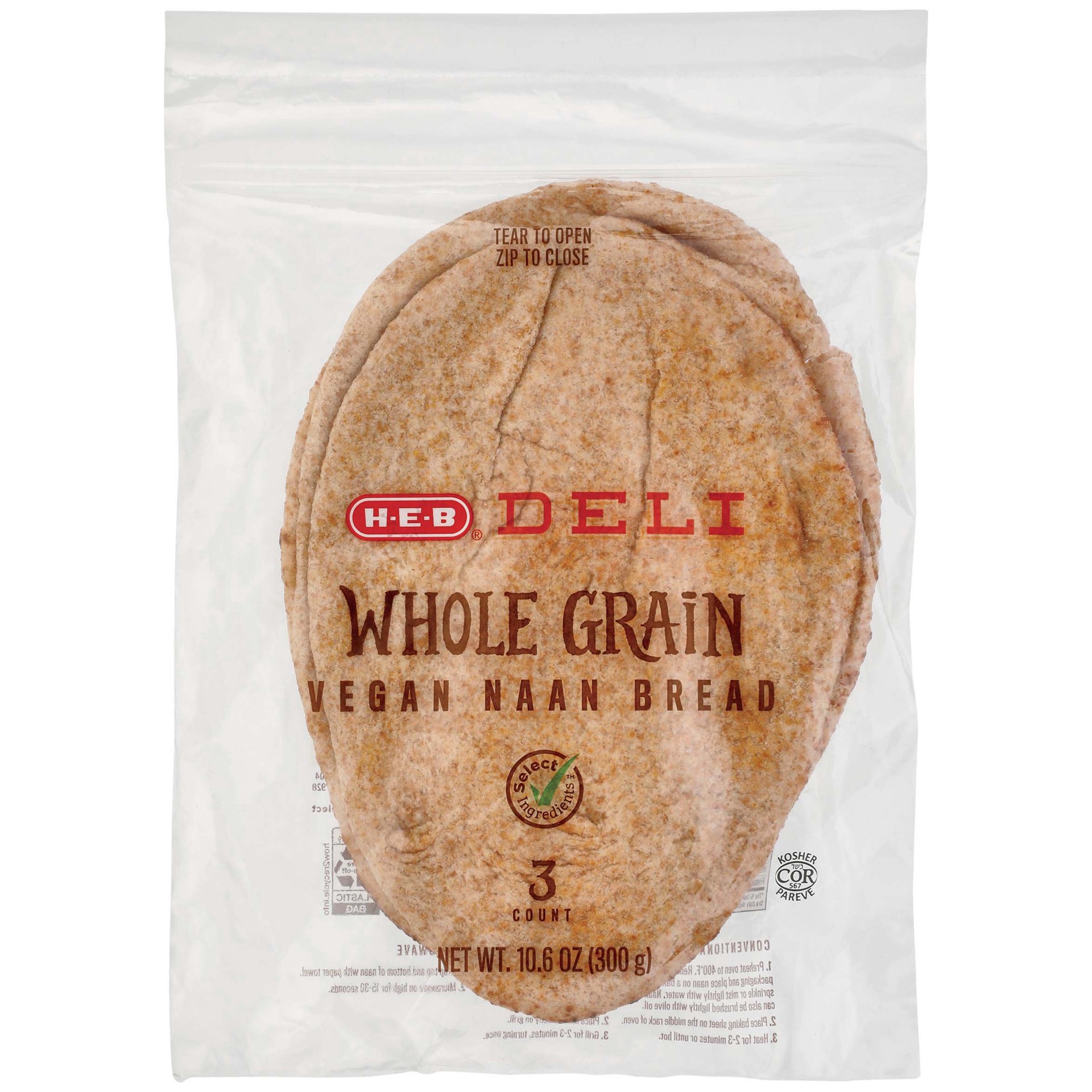 slide 1 of 1, H-E-B Vegan Whole Grain Naan, 3 ct