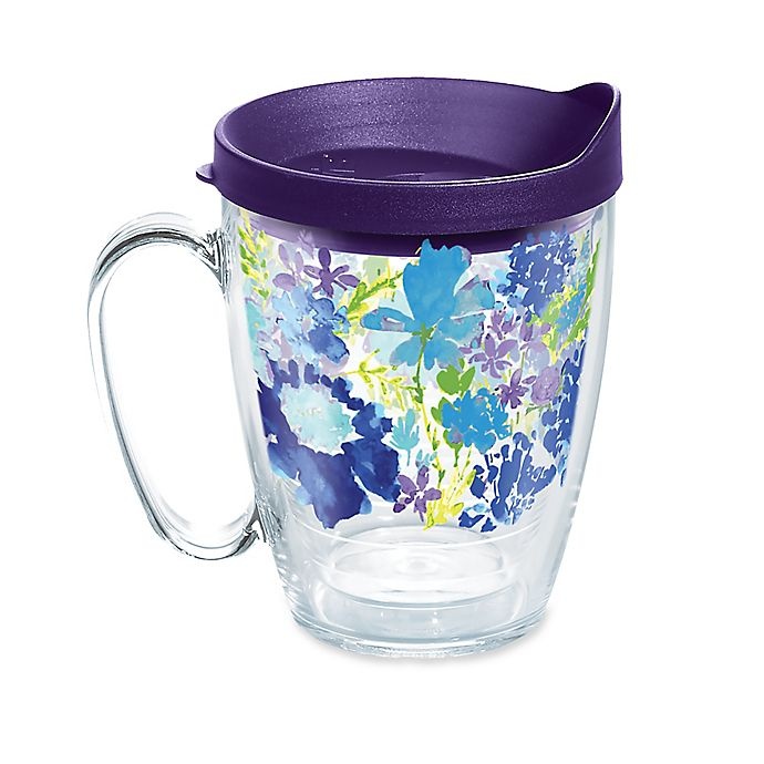slide 1 of 1, Tervis Fiesta Purple Floral Wrap Mug with Lid, 16 oz