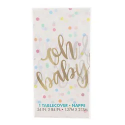 Unique Industries Gold "Oh Baby" Baby Shower Plastic Tablecloth, 84" x 54"