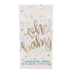 Unique Industries Gold "Oh Baby" Baby Shower Plastic Tablecloth, 84" x 54"