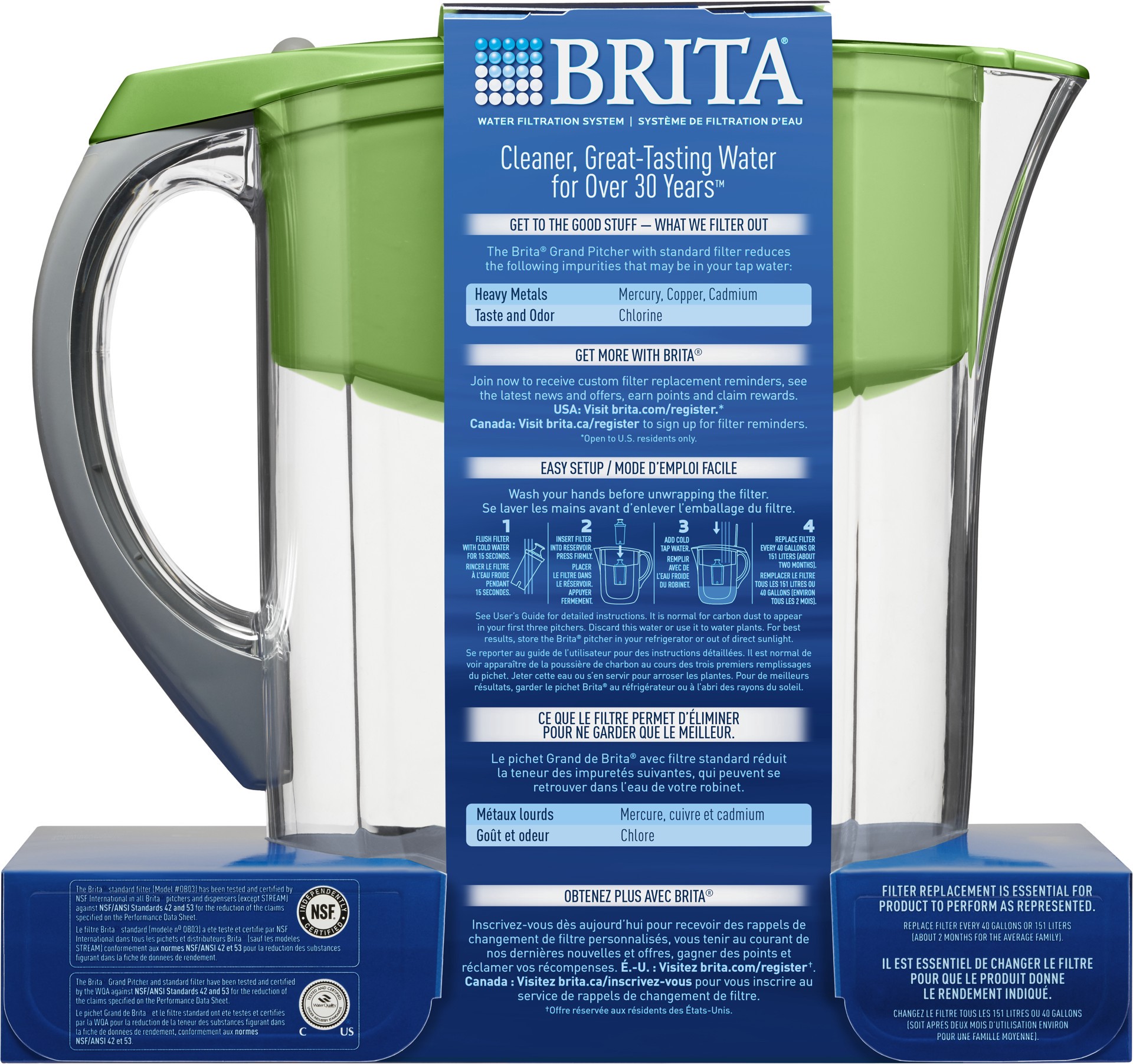 slide 4 of 5, Brita Large 10 Cup Water Filter Pitcher with 1 Standard Filter, Made Without BPA, Grand, Green, 1 cnt