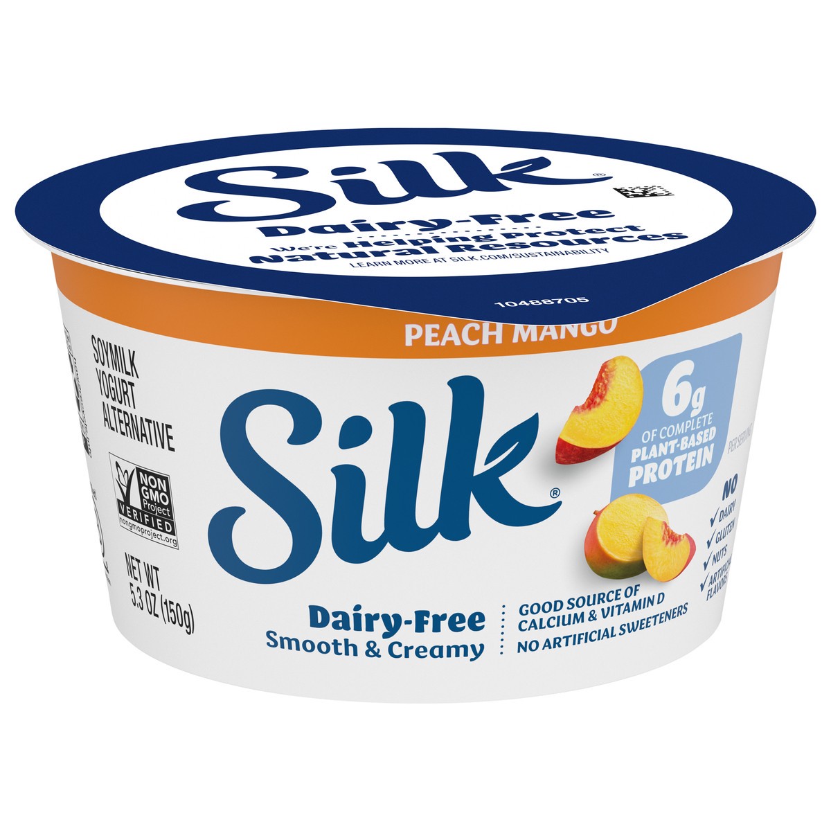 slide 5 of 14, Silk Peach Mango Dairy Free, Soy Milk Yogurt Alternative, Smooth and Creamy Plant Based Yogurt with 6 Grams of Protein Per Serving, 5.3 OZ Container, 5.3 oz