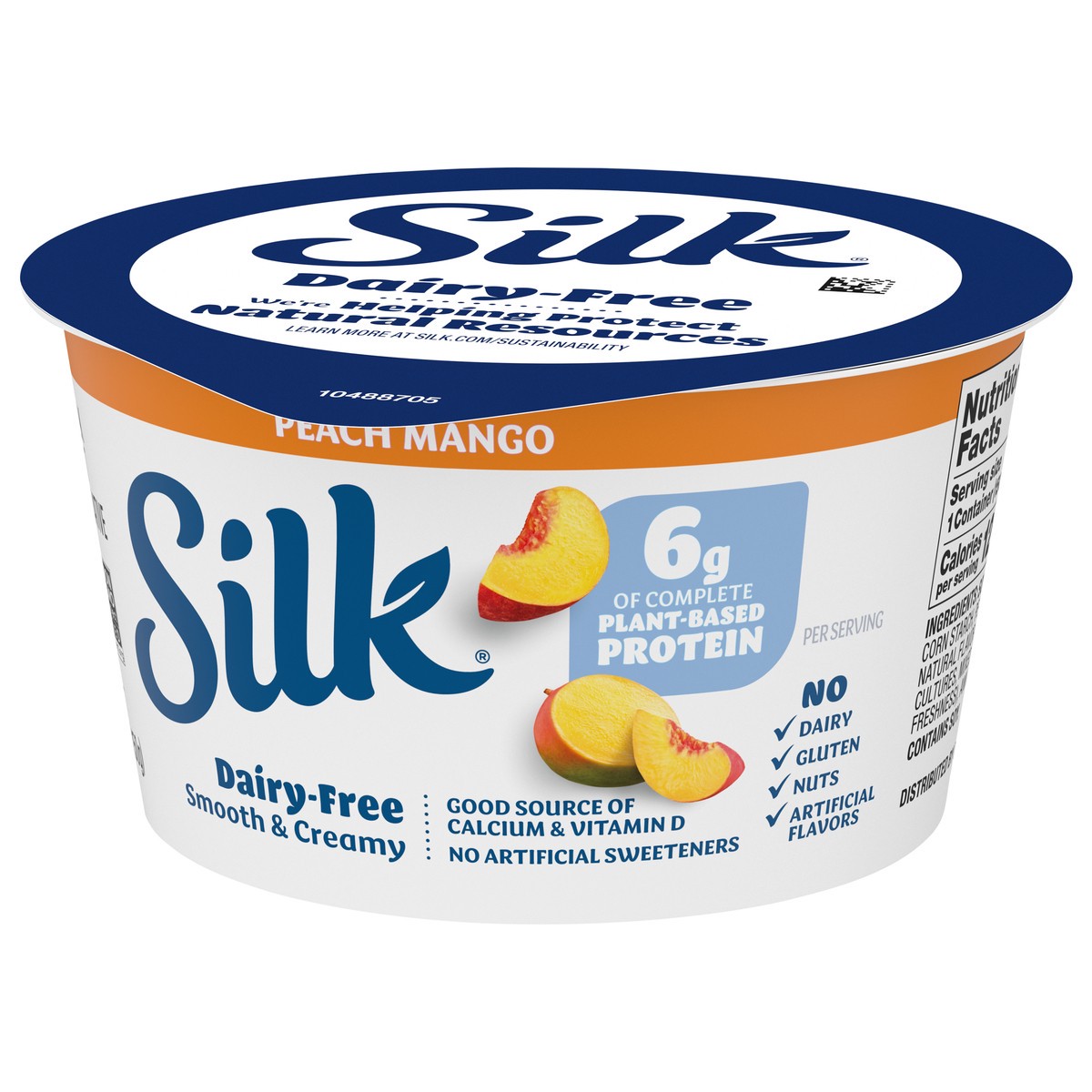 slide 4 of 14, Silk Peach Mango Dairy Free, Soy Milk Yogurt Alternative, Smooth and Creamy Plant Based Yogurt with 6 Grams of Protein Per Serving, 5.3 OZ Container, 5.3 oz