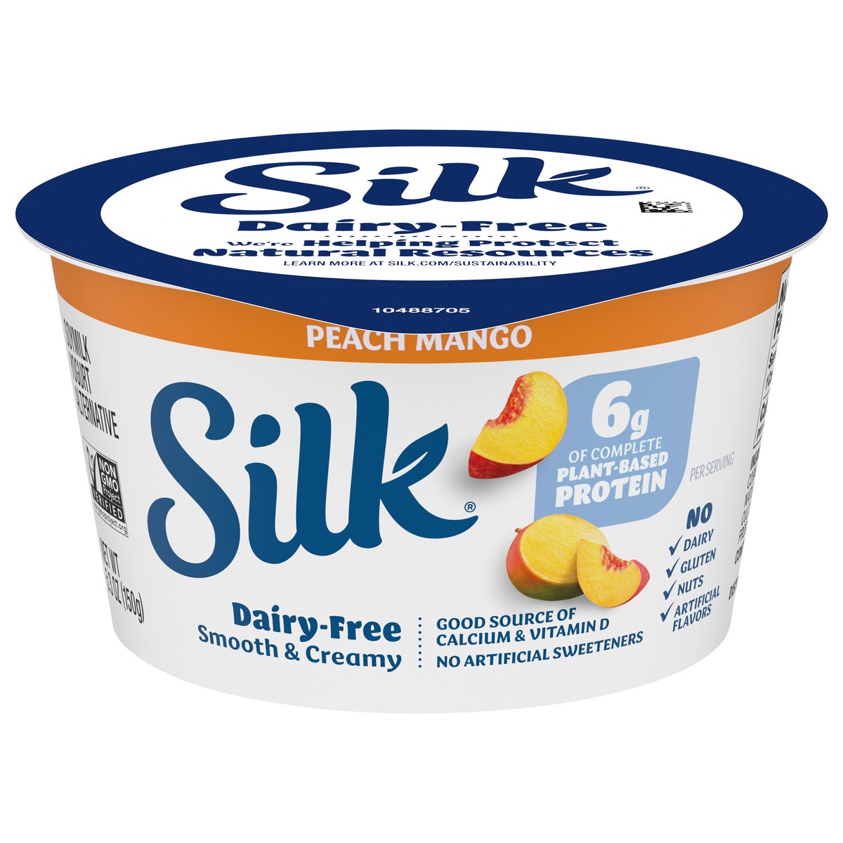 slide 6 of 14, Silk Peach Mango Dairy Free, Soy Milk Yogurt Alternative, Smooth and Creamy Plant Based Yogurt with 6 Grams of Protein Per Serving, 5.3 OZ Container, 5.3 oz