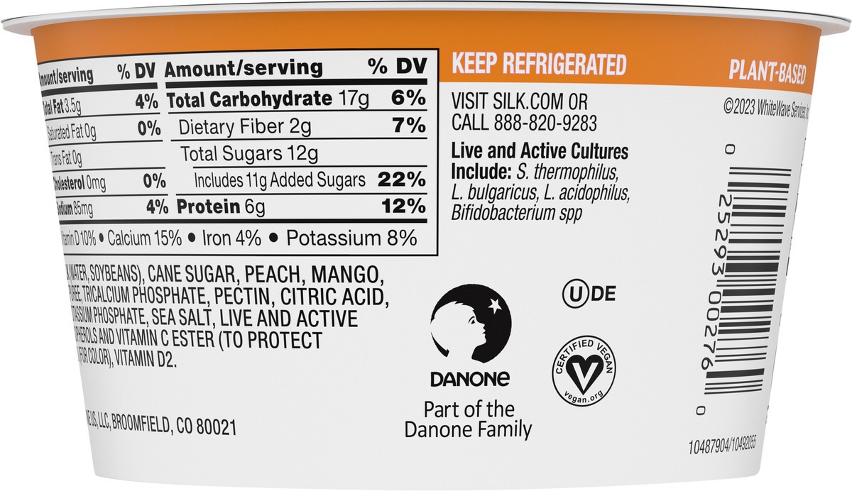 slide 14 of 14, Silk Peach Mango Dairy Free, Soy Milk Yogurt Alternative, Smooth and Creamy Plant Based Yogurt with 6 Grams of Protein Per Serving, 5.3 OZ Container, 5.3 oz