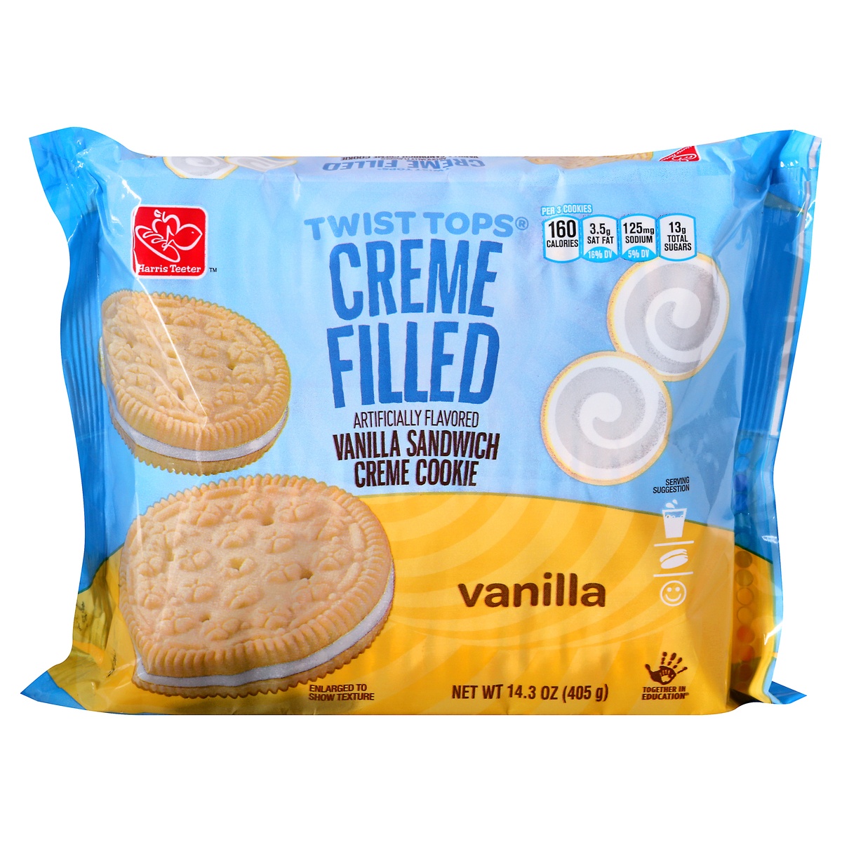 slide 1 of 1, Harris Teeter Twist Tops Sandwich Creme Cookies - Vanilla, 15.5 oz
