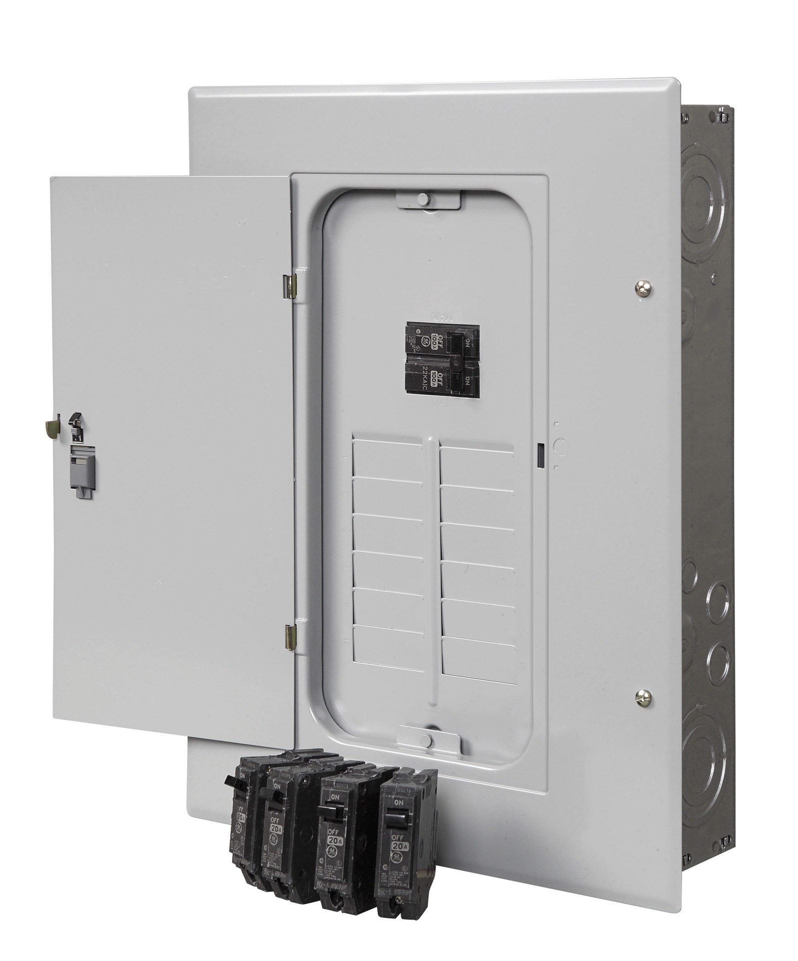 slide 3 of 5, GE PowerMark Gold 100 -Amp 22 -Spaces 12 -Circuit Indoor Main Breaker Load Center (Value Pack), 1 ct