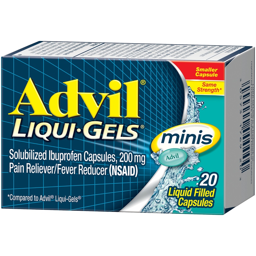 slide 4 of 7, Advil Liqui-Gels minis Pain Reliever and Fever Reducer, Ibuprofen 200mg for Pain Relief - 20 Liquid Filled Capsules, 20 ct