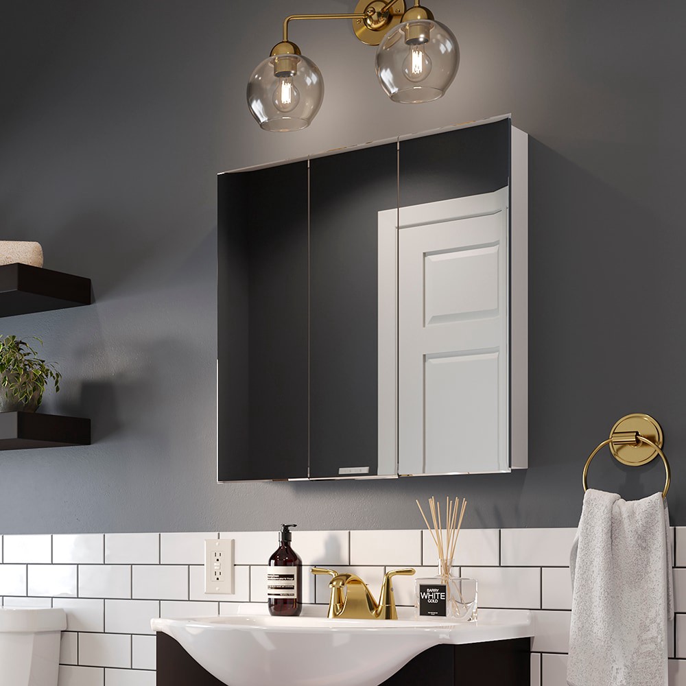 slide 2 of 6, Style Selections 24.25-in x 25-in Surface Mount White Mirrored Rectangle Medicine Cabinet, 1 ct