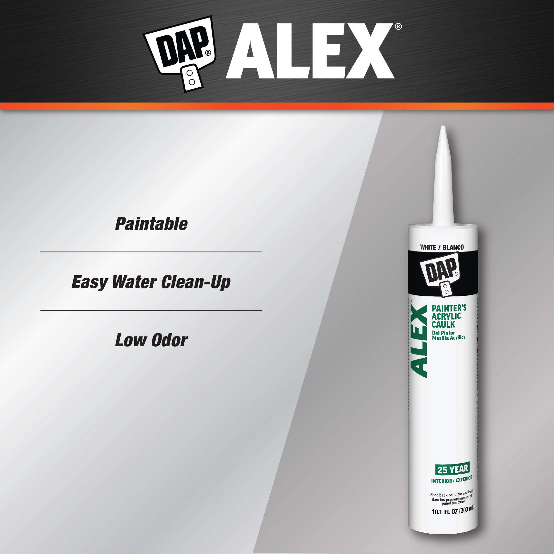 slide 3 of 6, DAP Alex Painter's 10.1-oz Paint and Trim White Paintable Latex Caulk, 1 ct