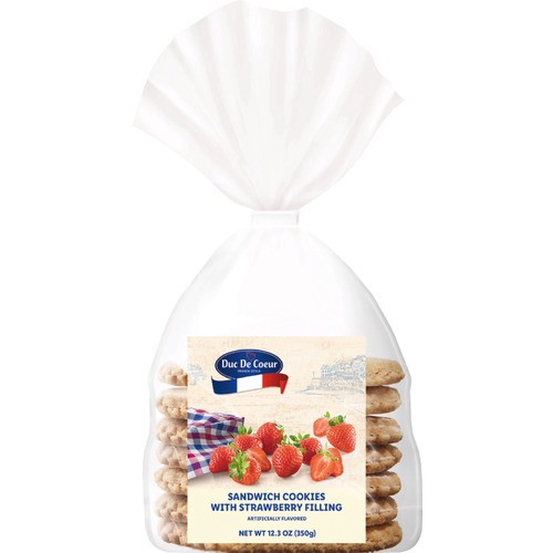 slide 1 of 1, Duc de Coeur sandwich cookies, strawberry filling, 12.3 oz