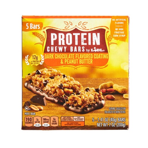 slide 1 of 1, chewy protein granola bars, dark chocolate flavored coating & peanut butter, 7 oz