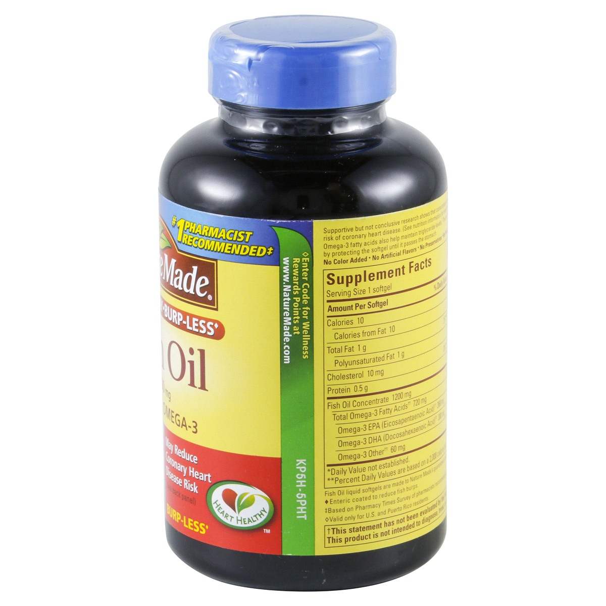 slide 4 of 4, Nature Made Burp Less Omega 3 Fish Oil 1200 mg, Fish Oil Supplements as Ethyl Esters, Omega 3 Fish Oil for Healthy Heart, Brain and Eyes Support, One Per Day, Omega 3 Supplement with 120 Softgels, 120 ct