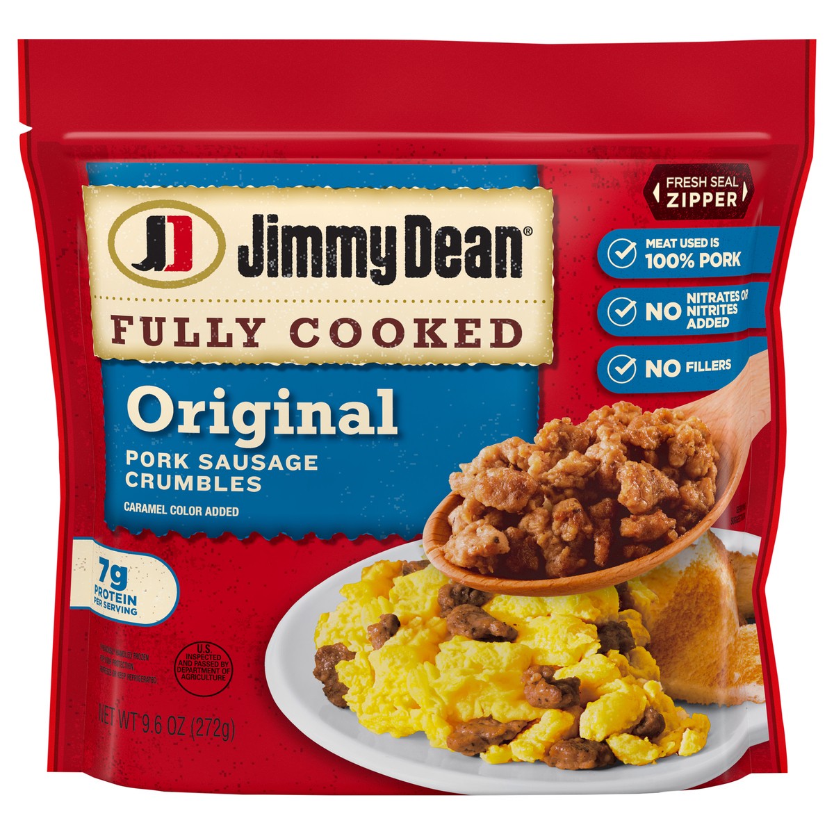 slide 1 of 6, Jimmy Dean Fully Cooked Original Pork Sausage Crumbles, 9.6 oz