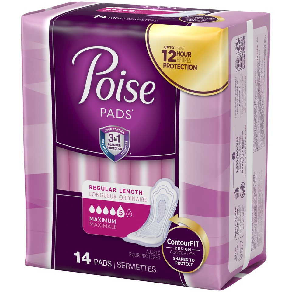 slide 3 of 3, Poise Incontinence Pads & Postpartum Incontinence Pads, 5 Drop Maximum Absorbency, Regular Length, 14 Count, 14 ct