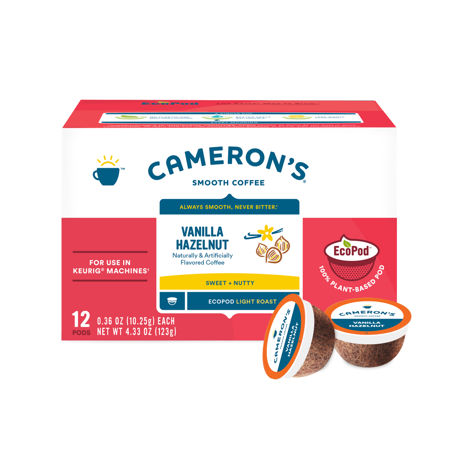 slide 1 of 5, Cameron's Light Roast Smooth Vanilla Hazelnut Coffee 12 - 0.36 oz EcoPods, 12 ct