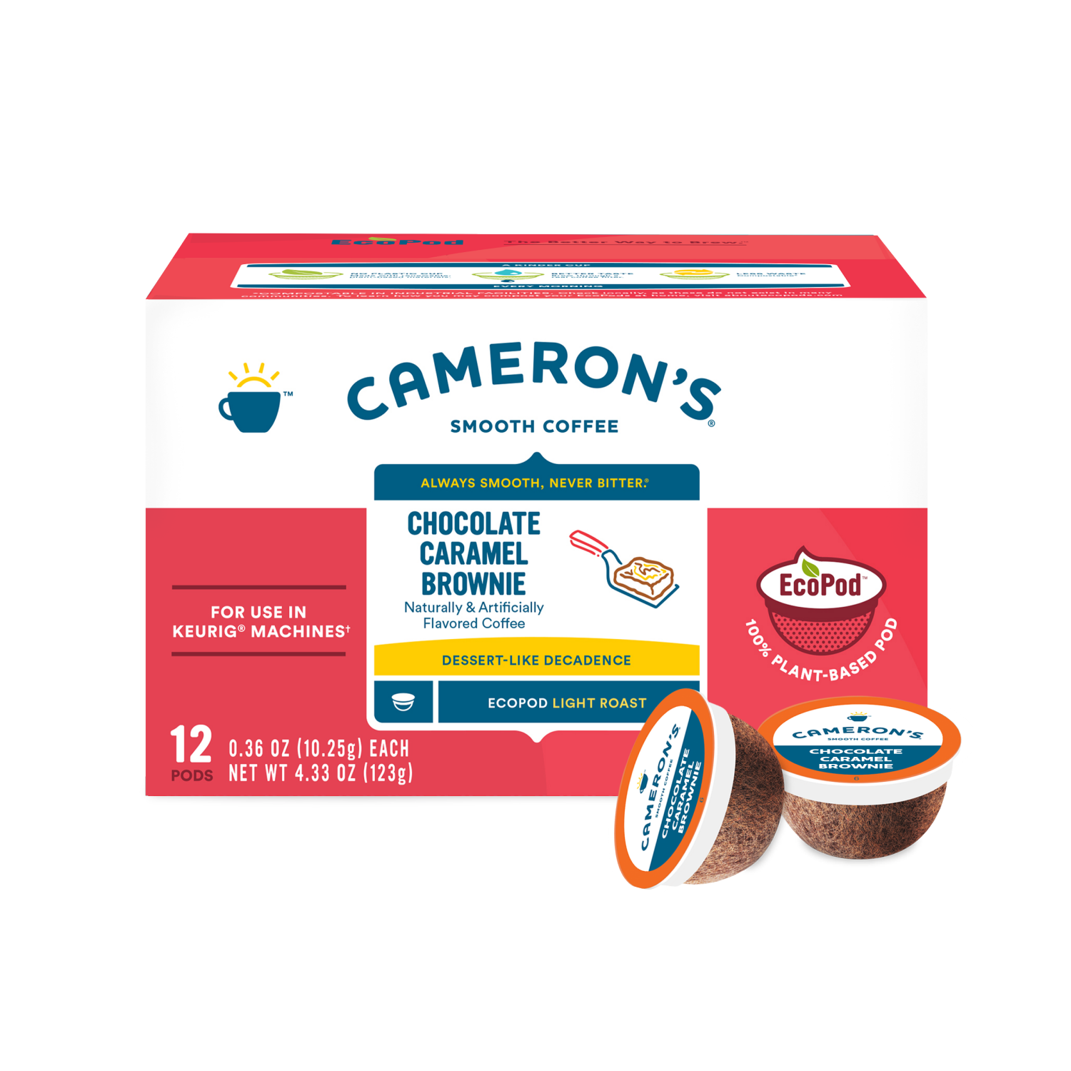 slide 1 of 3, Cameron's EcoPod Smooth Light Roast Chocolate Caramel Brownie Coffee 12 - 0.36 oz Pods, 12 ct