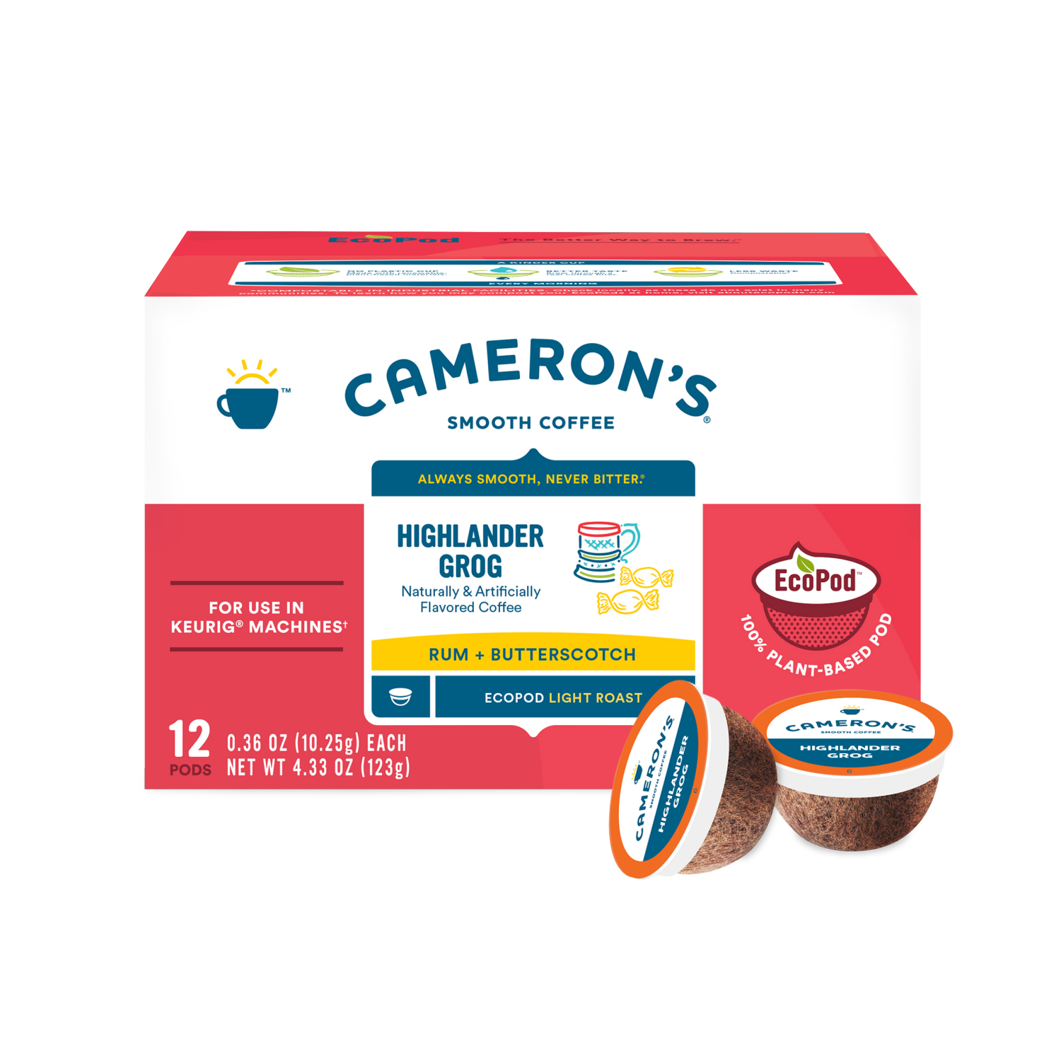 slide 1 of 4, Cameron's Light Roast Eco Pod Highlander Grog Coffee 12 ea, 12 ct