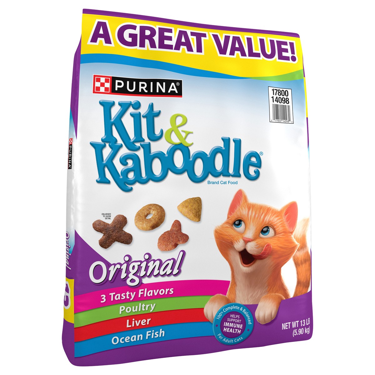 slide 6 of 8, Kit & Kaboodle Purina Kit and Kaboodle Dry Cat Food Original Poultry, Liver and Ocean Fish Flavors, 13 lb