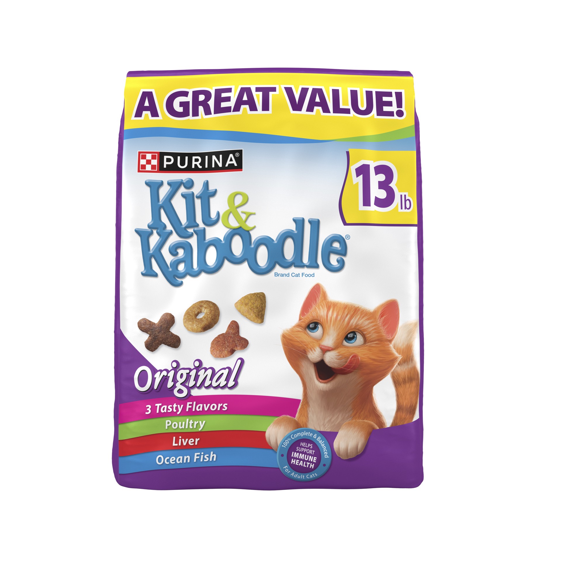 slide 1 of 8, Kit & Kaboodle Purina Kit and Kaboodle Dry Cat Food Original Poultry, Liver and Ocean Fish Flavors, 13 lb