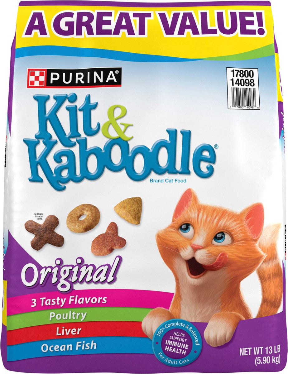 slide 5 of 8, Kit & Kaboodle Purina Kit and Kaboodle Dry Cat Food Original Poultry, Liver and Ocean Fish Flavors, 13 lb