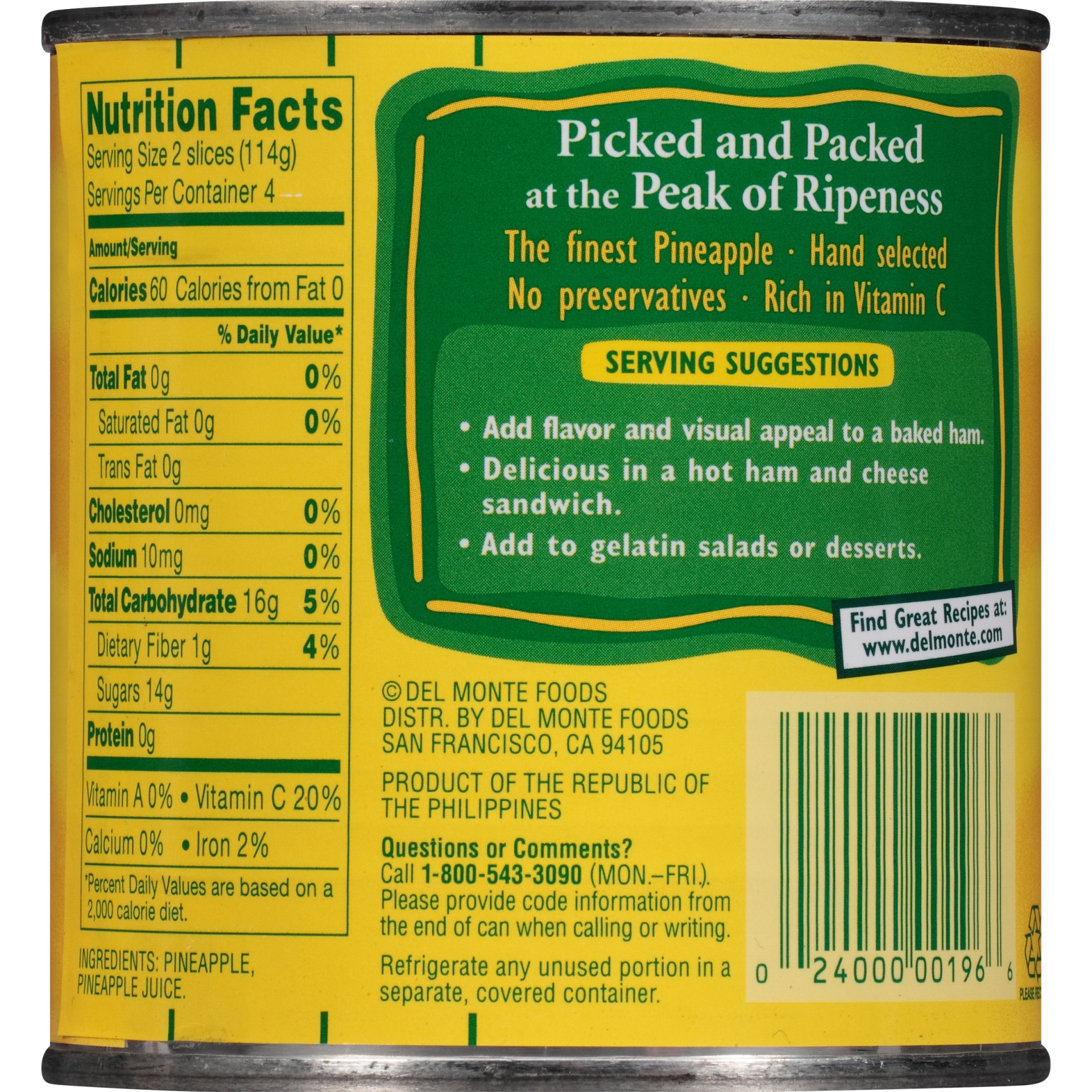 del monte canned fruit nutrition facts