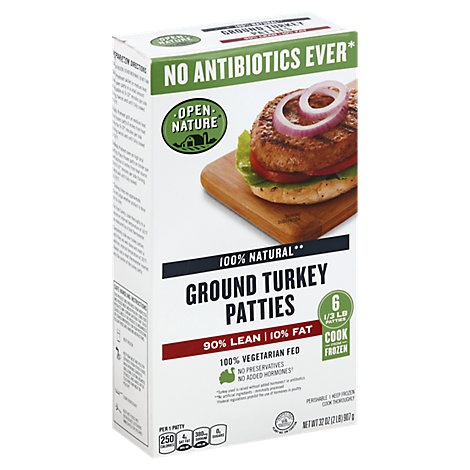 slide 1 of 1, Open Nature Ground Turkey Hamburger Patties, 32 oz